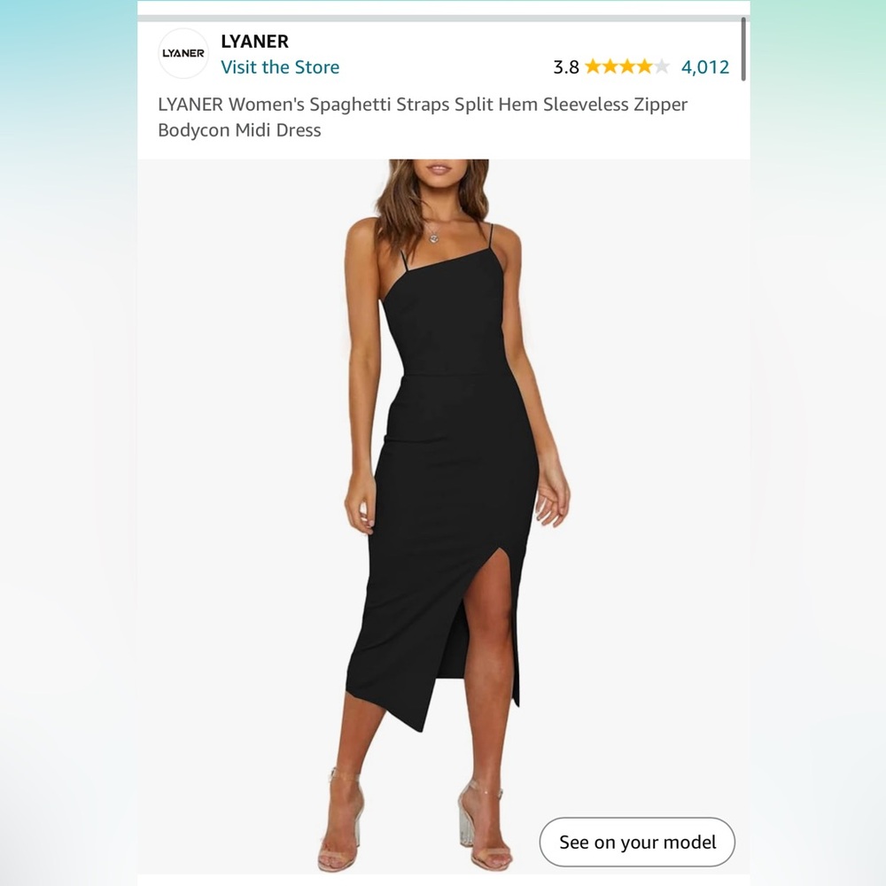 LYANER Women's Spaghetti Straps Split Hem Sleeveless Zipper Bodycon Midi Dress